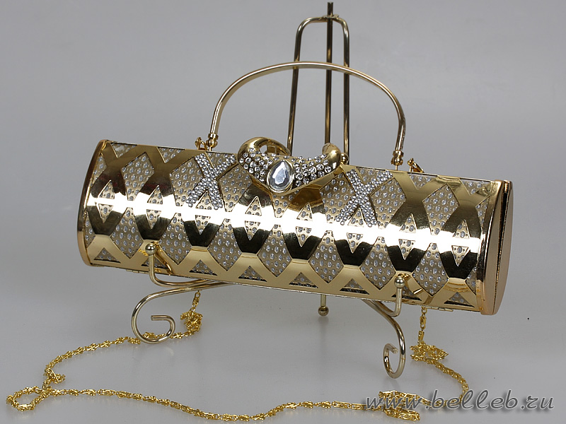 шикарная золотистая сумочка-клатч с металлической ручкой № 18089