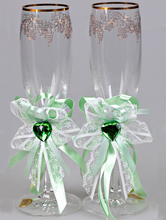 набор зеленых свадебных украшений на бокалы для жениха и невесты, купить