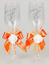 персиковая лента с цветком на свадебные бокалы, цена, купить, москва