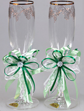 красивые зеленые ленты-украшения на бокалы жениха и невесты, купить с доставкой, москва