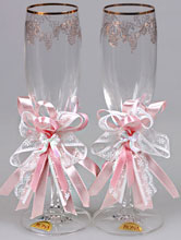 нежно-розовые украшения на свадебные бокалы, каталог, купить