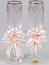 персиковые ленты на бокалы жениха и невесты, купить, фото