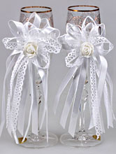 белые украшения на бокалы на свадьбу для жениха и невесты, купить