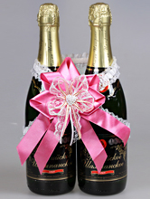 розовые украшения на бутылки шампанского на свадьбу, купить, интернет-магазин