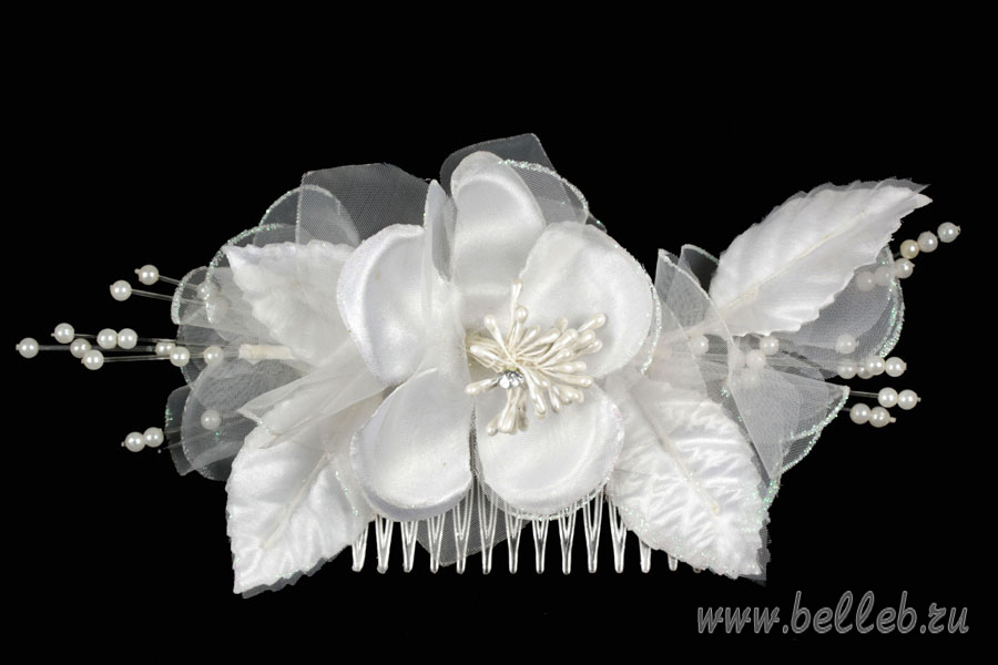 гребень для волос, украшенный белым цветком из ткани №172