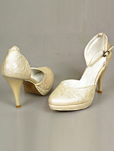 полуоткрытые свадебные туфли цвета айвори с текстурным рисунком на платформе