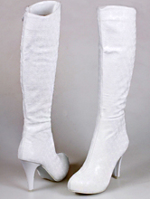 высокие белые свадебные сапоги с фактурным рисунком на среднем каблуке, фото