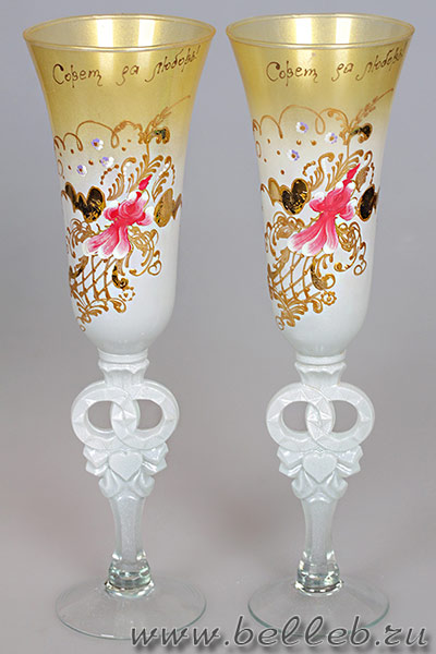 великолепные бокалы ручной работы в бело-золотом цвете №30166