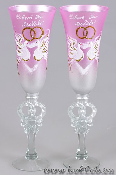 нежные бокалы к свадьбе в серебристо-розовом цвете № 30056