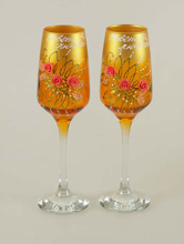 свадебные бокалы ручной работы с акриловыми розочками кораллового цвета, фото