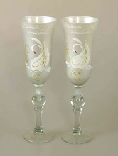  серебристые свадебные бокалы с рисунком  в виде белого лебедя, фото