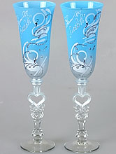 свадебные бокалы голубые на свадьбу с изображением лебедей, фото